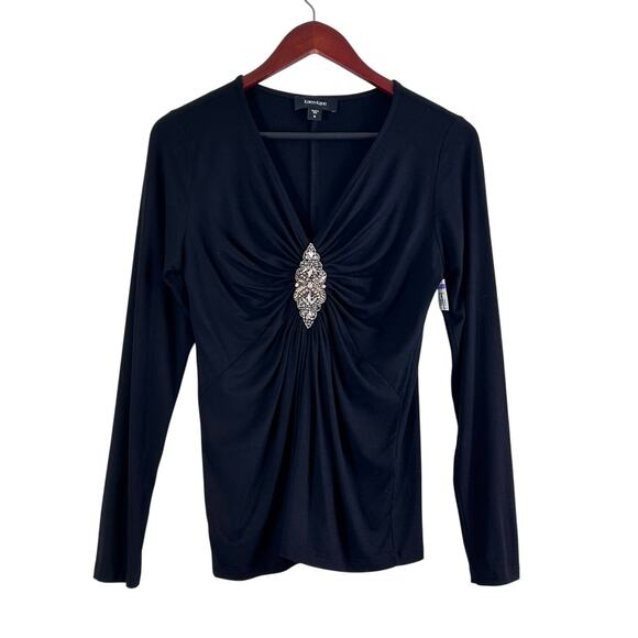 Karen Kane Black Long Sleeve Blouse with Silver Accent - Picture 3 of 8